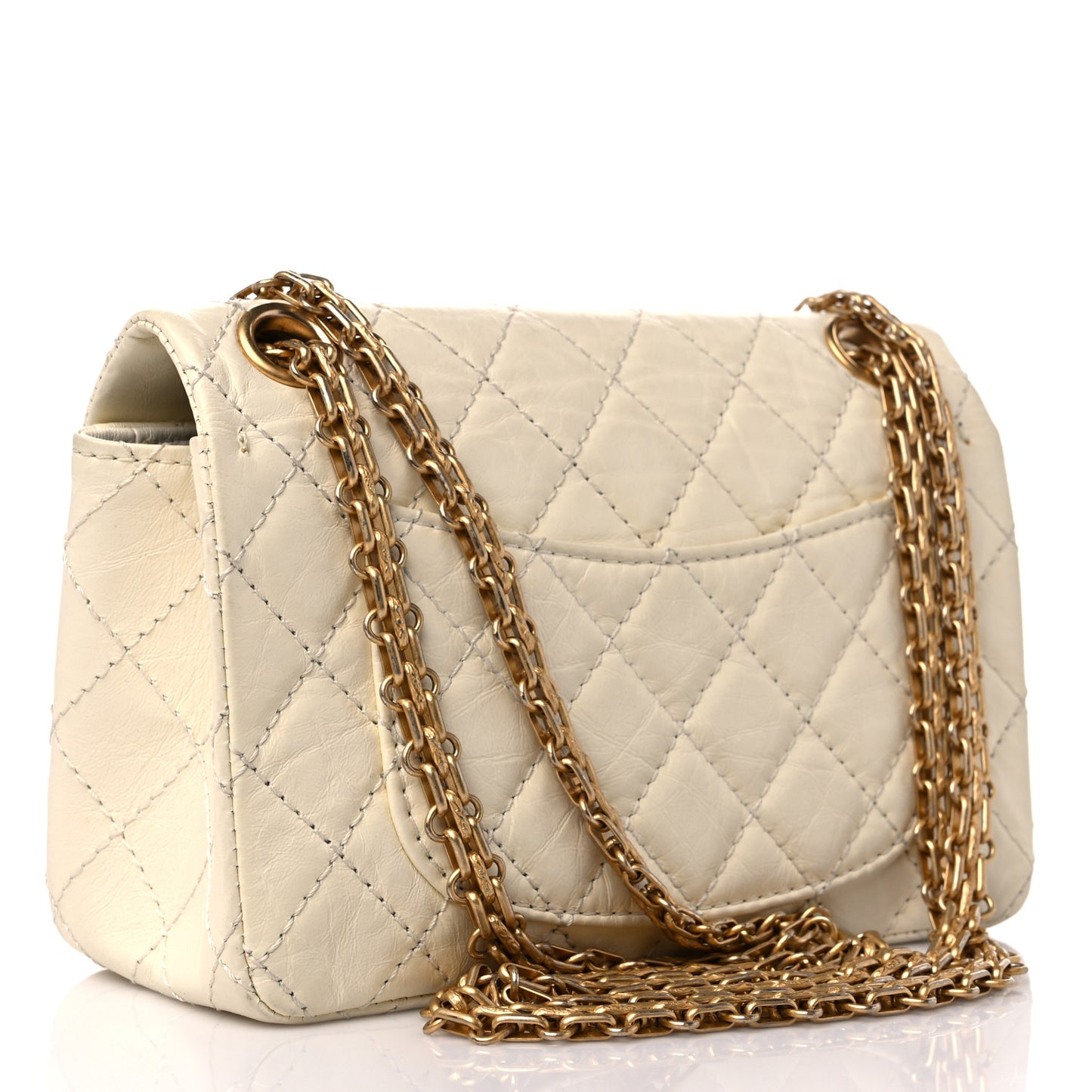Aged Calfskin Quilted 2.55 Reissue Mini Flap White
