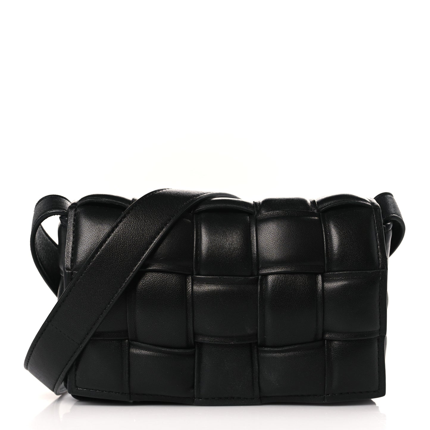 Nappa Maxi Intreccio Small Padded Cassette Crossbody Bag Black