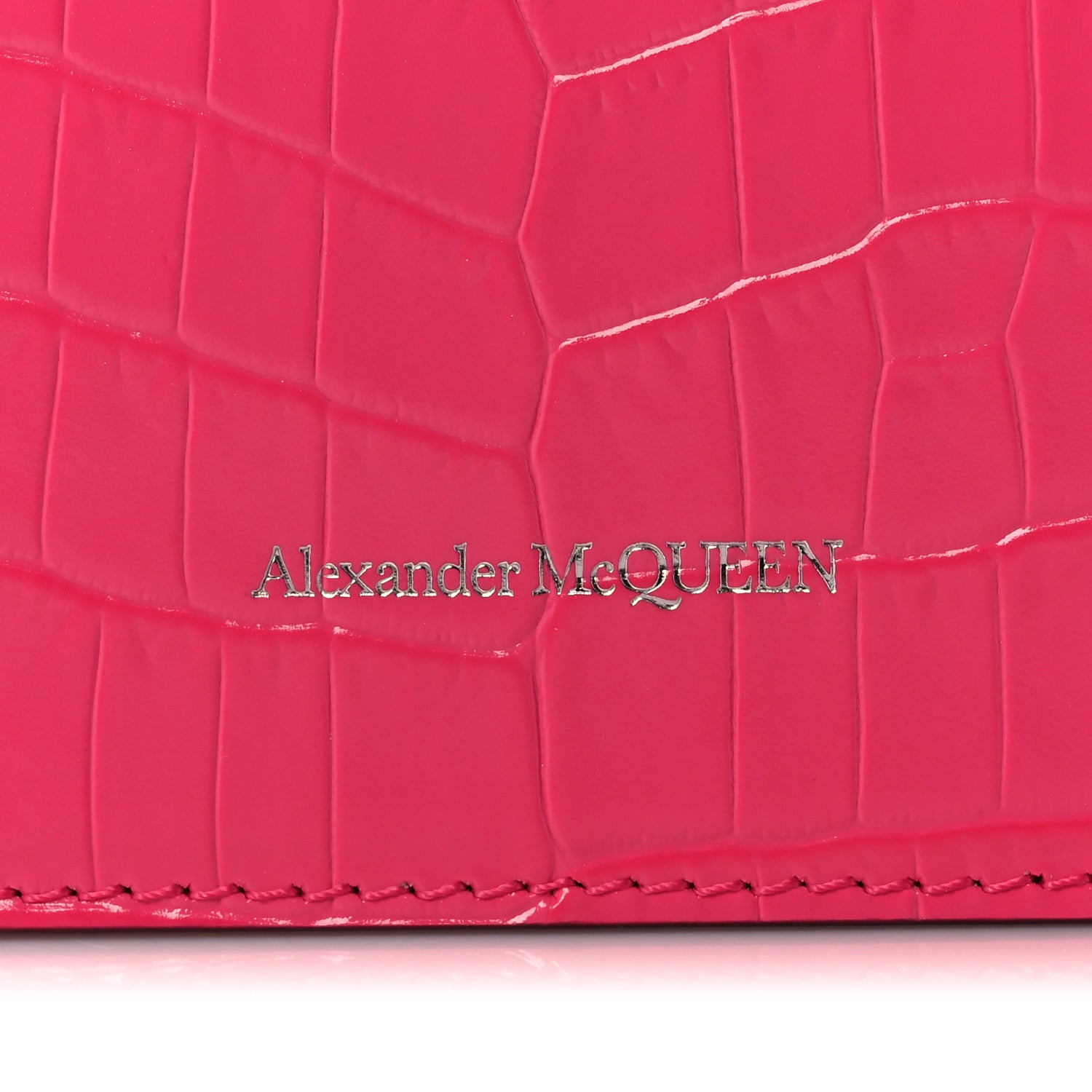Alexander McQueen Calfskin Crocodile Embossed Skull Mini Crossbody Bag Pink 6 of 8