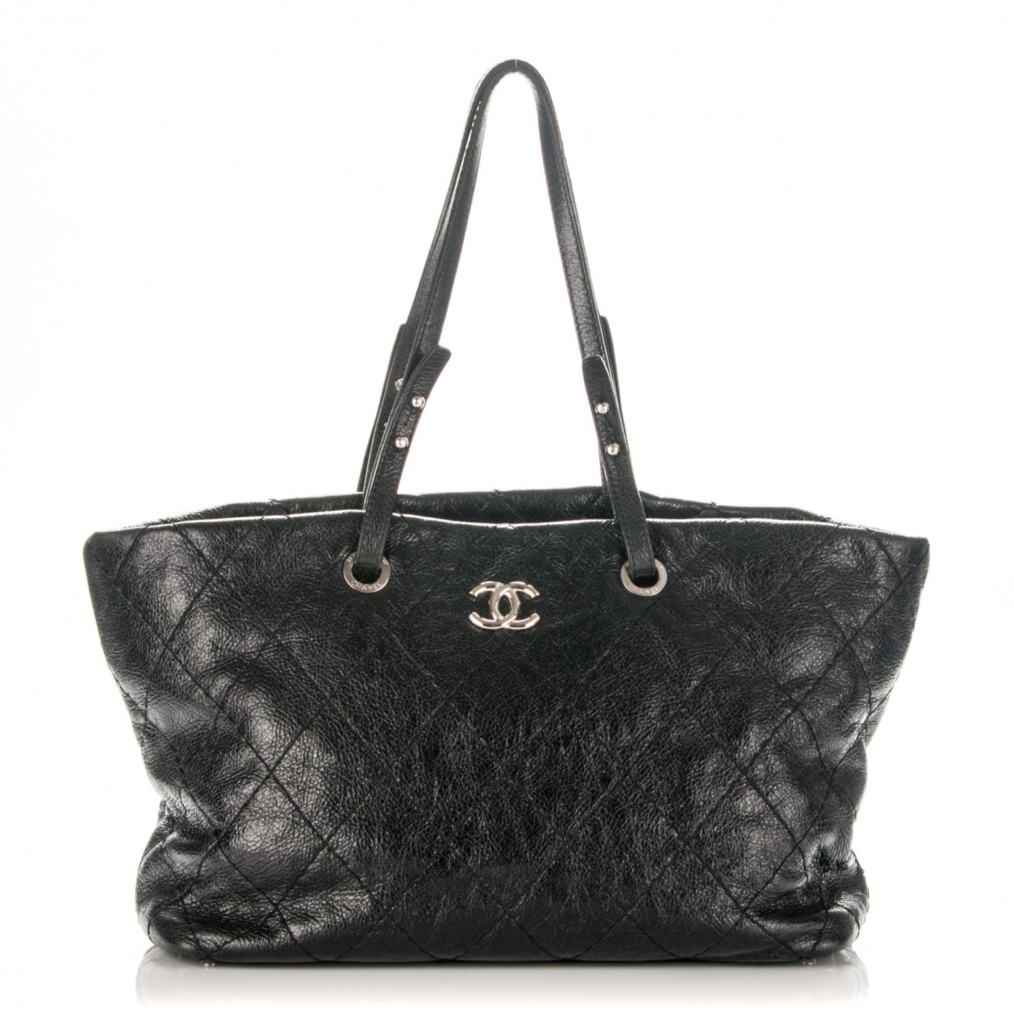 Glazed Calfskin Large On The Road Tote Black