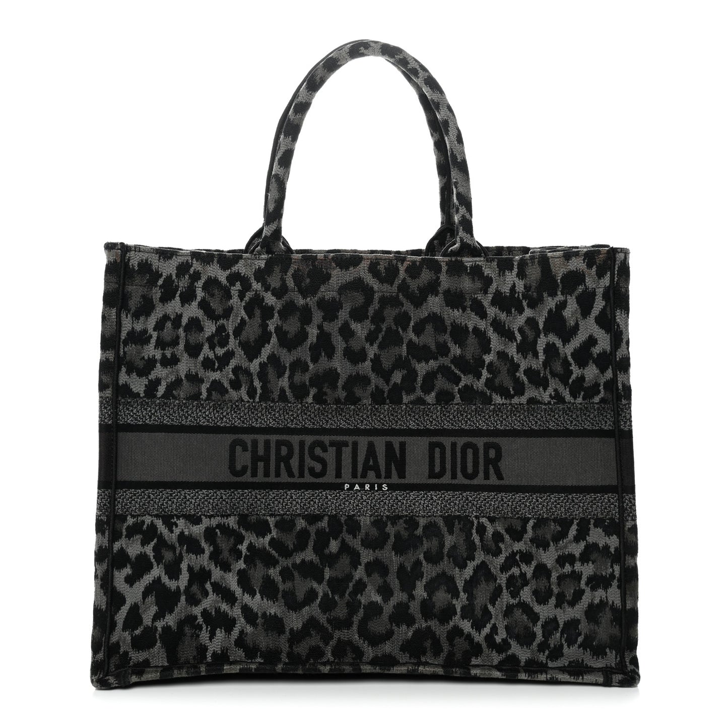 Canvas Mizza Embroidered Large Leopard Book Tote Grey