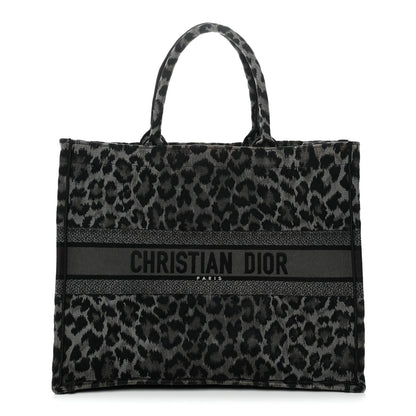 Christian Dior Canvas Mizza Embroidered Large Leopard Book Tote Grey 1 of 15