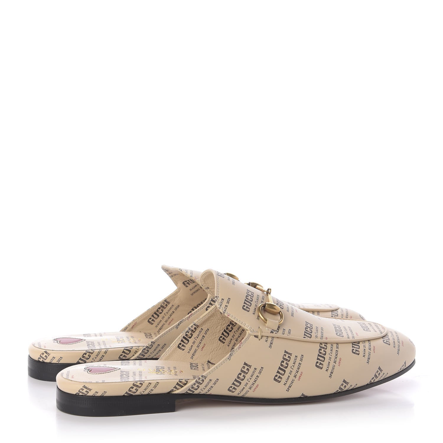 Gucci Calfskin Stamp Print Womens Princetown Slippers 38 Soy Black 4 of 9