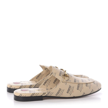 Gucci Calfskin Stamp Print Womens Princetown Slippers 38 Soy Black 4 of 9