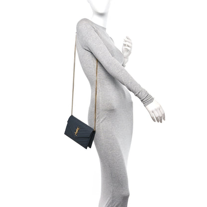 Saint Laurent Grain De Poudre Matelasse Chevron Monogram Chain Wallet Storm 2 of 11