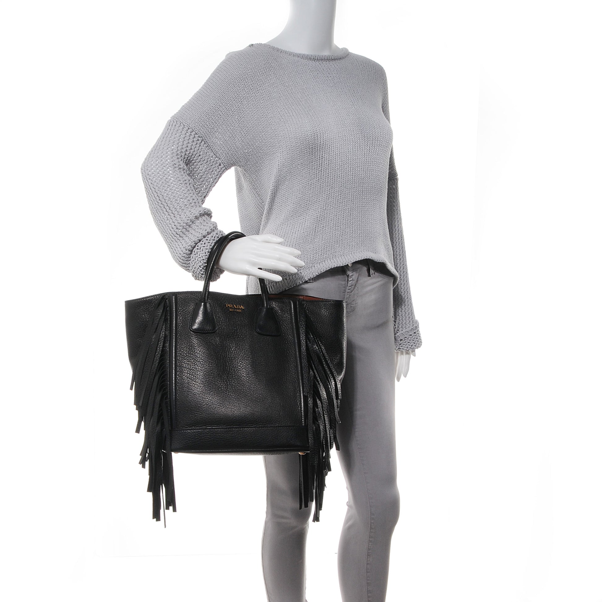 Prada Cervo Deerskin Fringe Tote Black 2 of 10