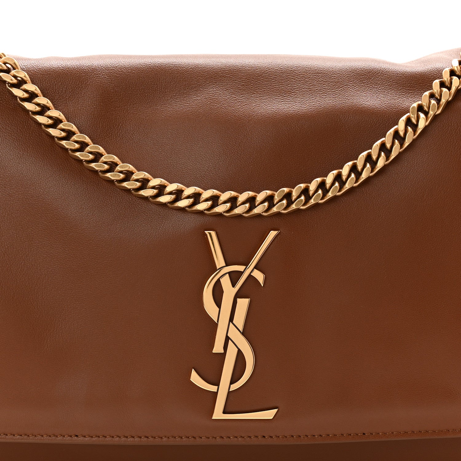 Saint Laurent Suede Braided Monogram Large Kate Satchel Brown