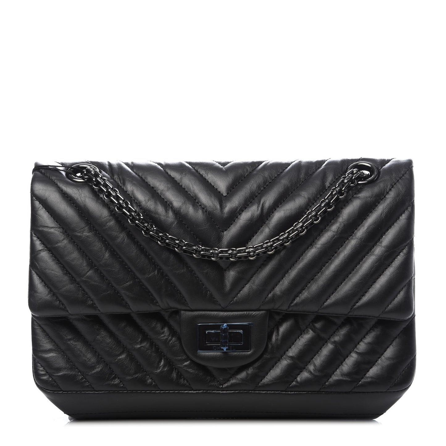 Aged Calfskin Chevron Quilted 2.55 Reissue 225 Flap So Black