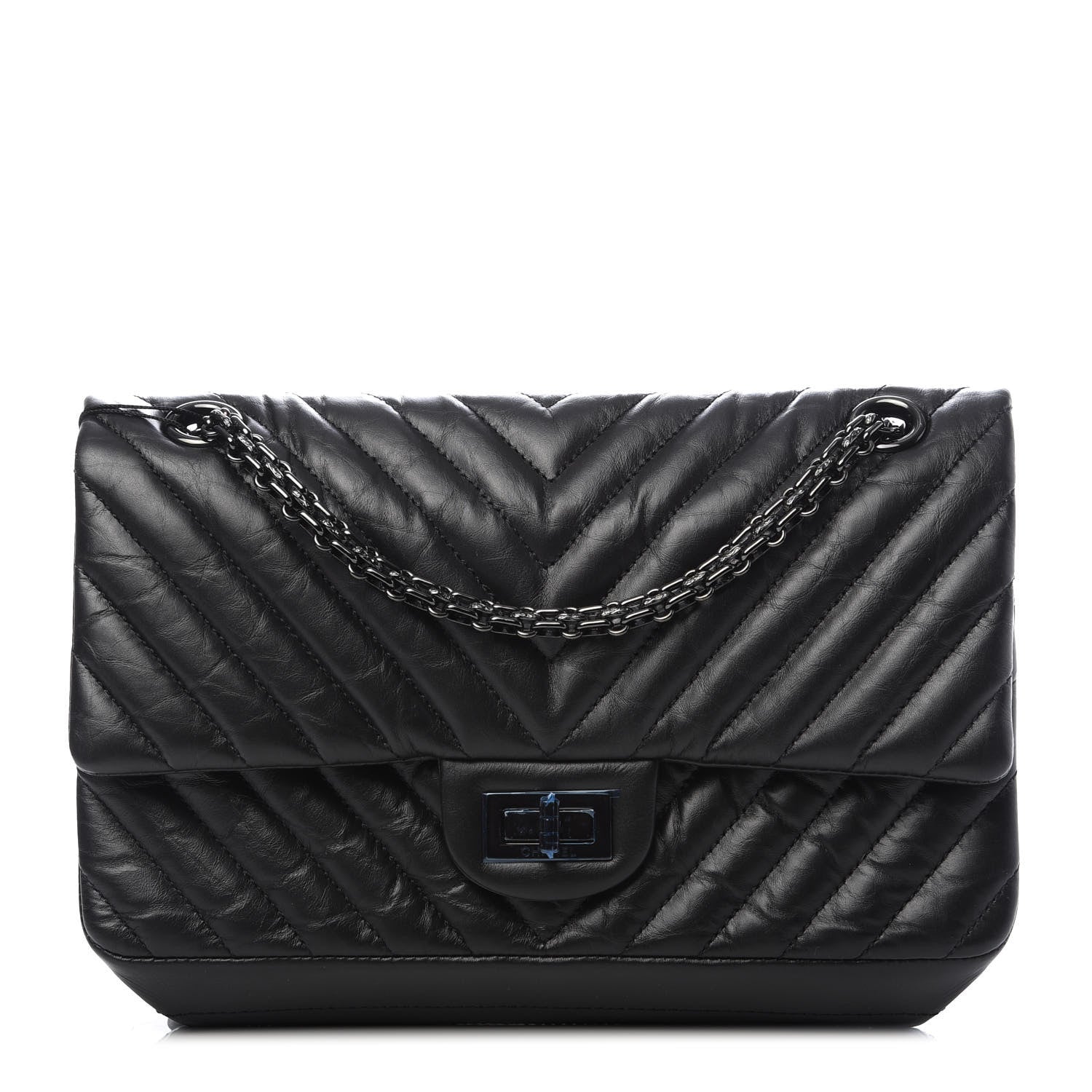 Chanel Aged Calfskin Chevron Quilted 2.55 Reissue 225 Flap So Black 1 of 10