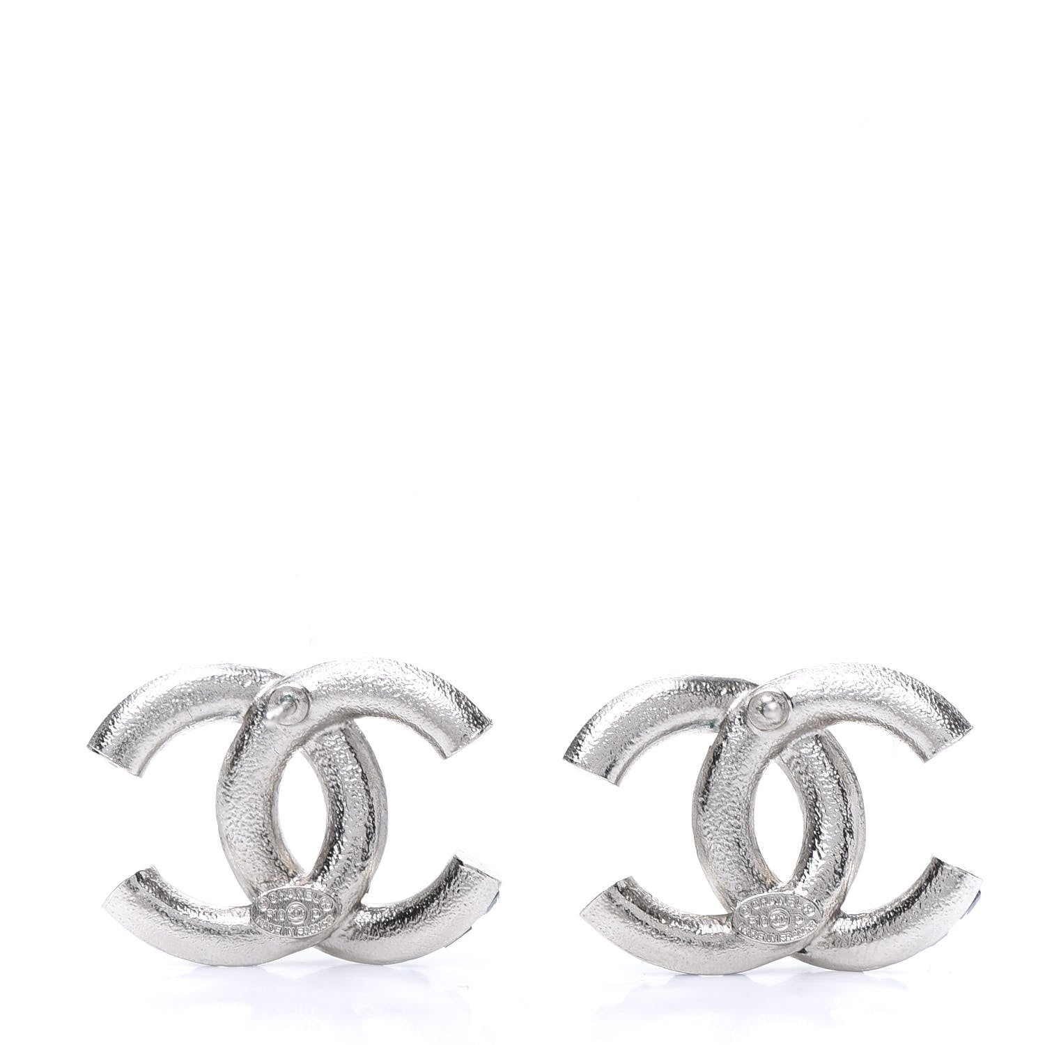 Chanel Metal Baguette Crystal CC Earrings Silver Blue 3 of 5