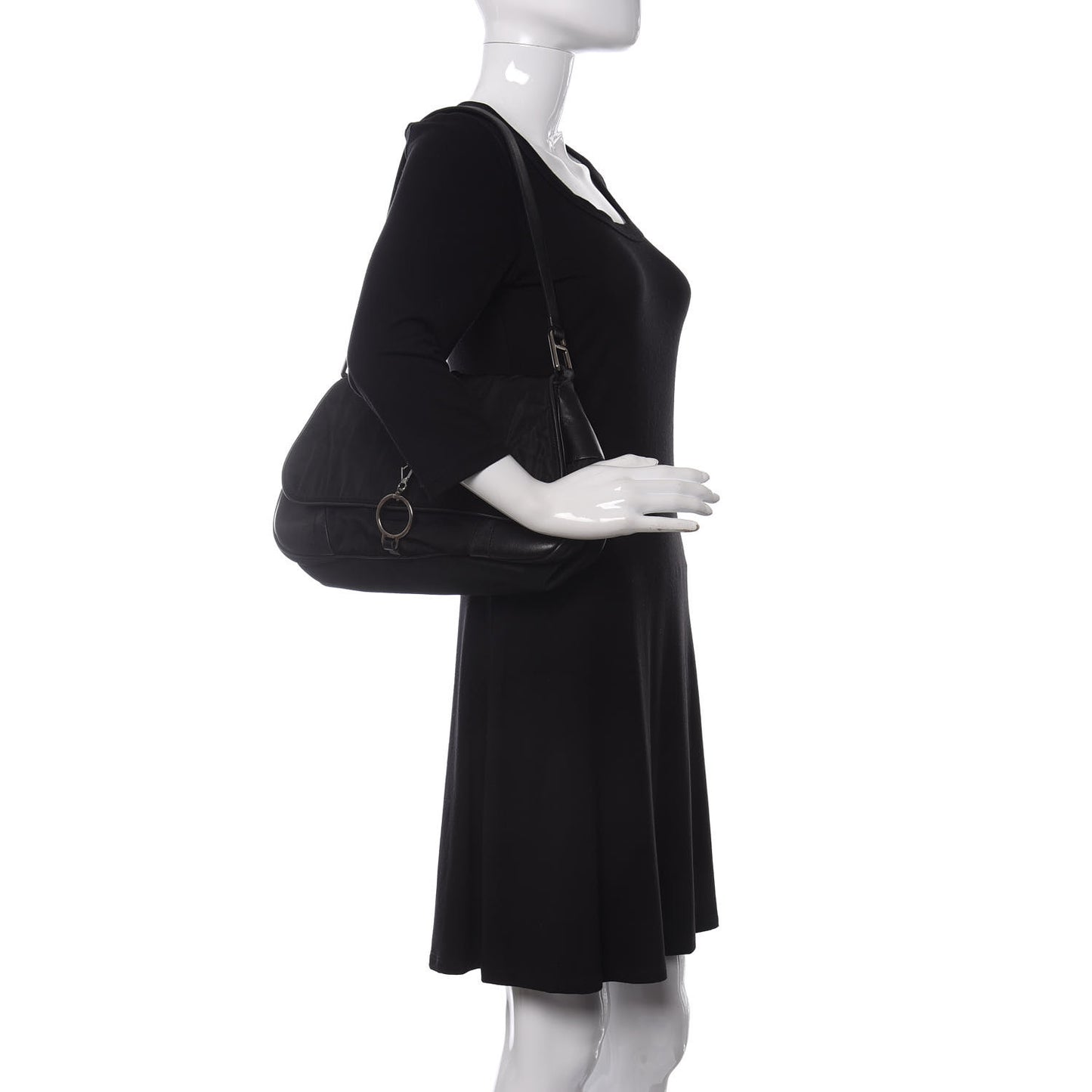 Tessuto Nylon Calfskin Shoulder Bag Black