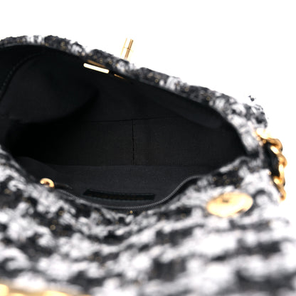 Chanel Wool Tweed Quilted Small Elegant Chain Flap Black Grey 5 of 9