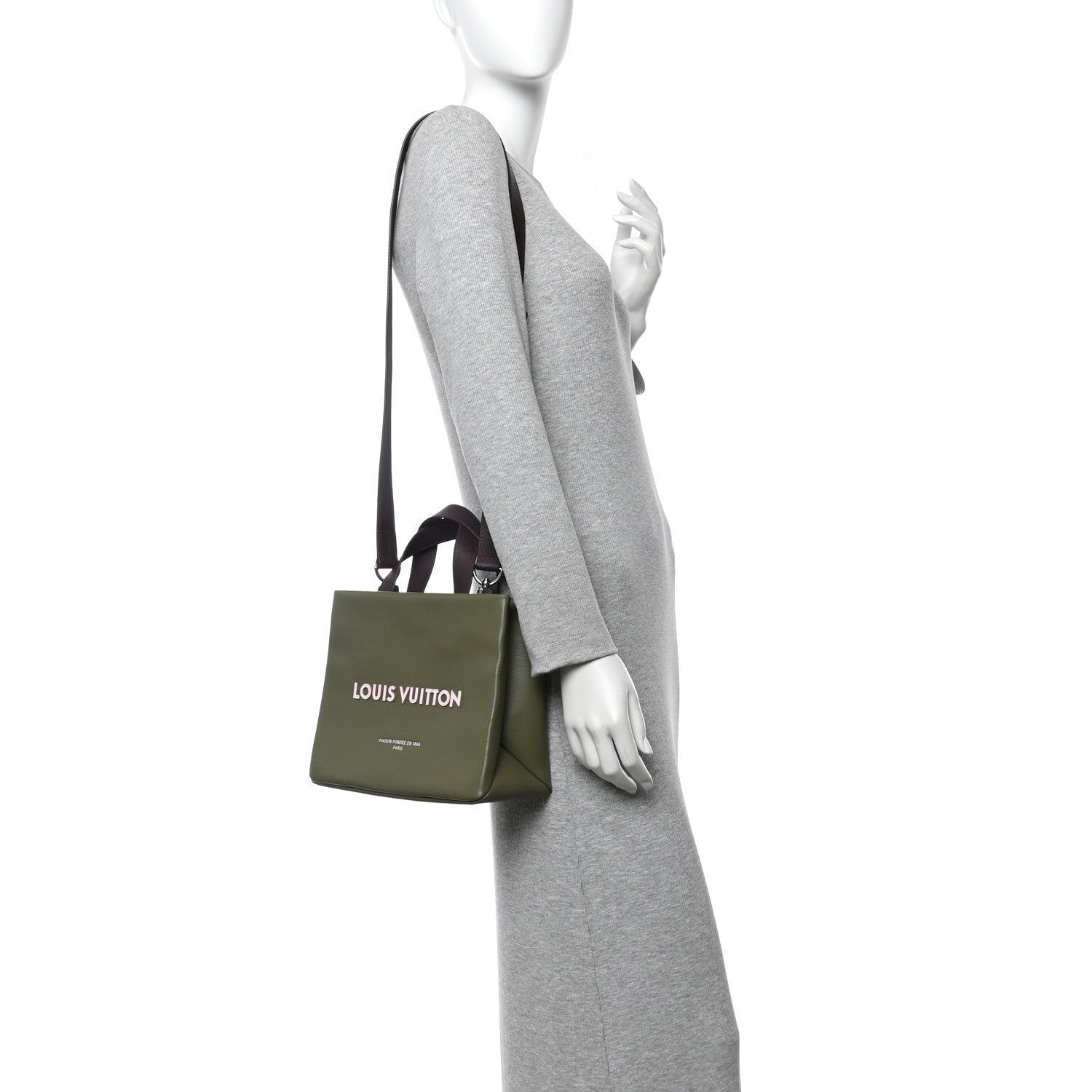 Louis Vuitton Calfskin Mini Shopper Tote Khaki Green 2 of 10