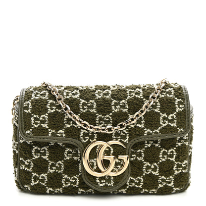 Gucci Tweed GG Monogram Mini GG Marmont Shoulder Bag Green 1 of 9