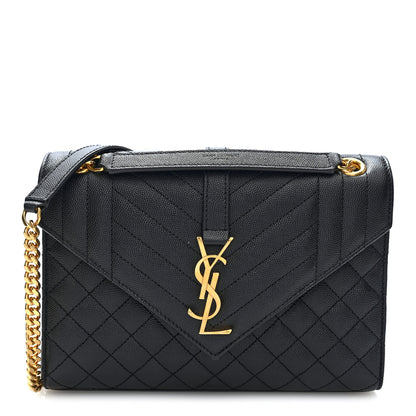Saint Laurent Grain De Poudre Textured Mixed Matelasse Triquilt Medium Monogram Satchel Black 1 of 9