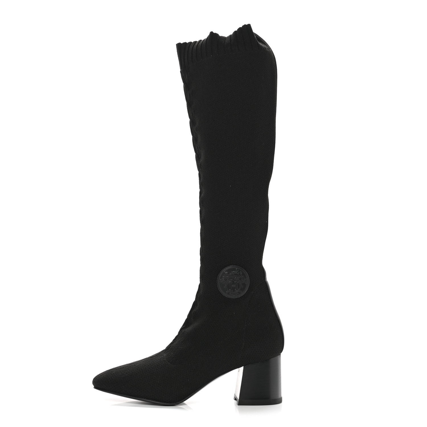 Hermes Knit Calfskin Fontaine 60 Boots 37.5 Black 1 of 9