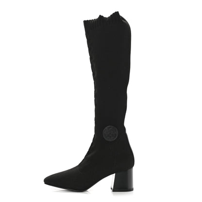 Hermes Knit Calfskin Fontaine 60 Boots 37.5 Black 1 of 9