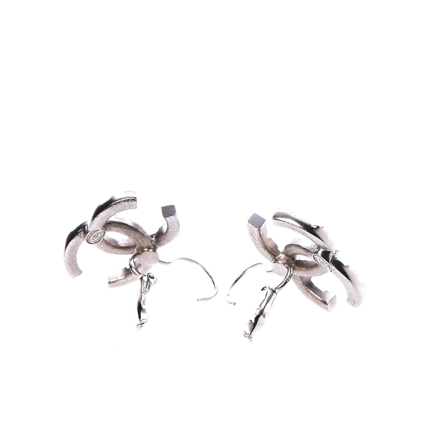 Baguette Crystal Pearl CC Drop Earrings Silver