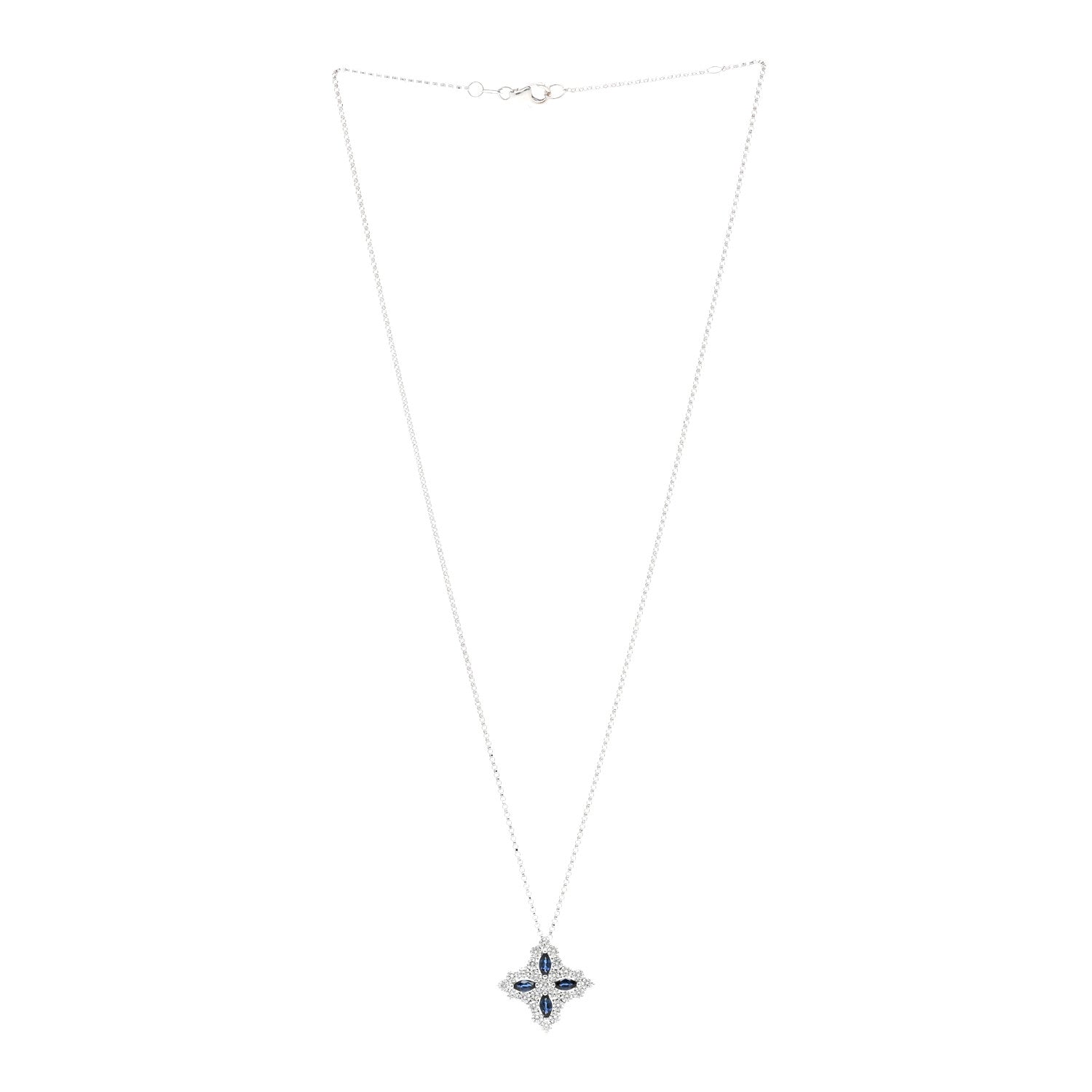 Roberto Coin 18K White Gold Diamond Blue Sapphire Large Princess Flower Pendant Necklace 3 of 6