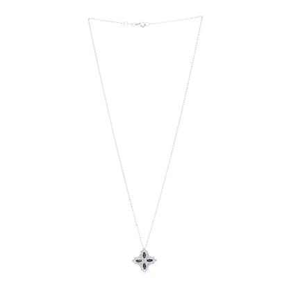 Roberto Coin 18K White Gold Diamond Blue Sapphire Large Princess Flower Pendant Necklace 3 of 6