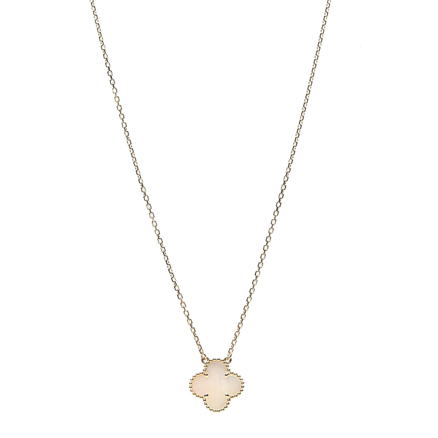 Van Cleef & Arpels 18K Yellow Gold Mother of Pearl Vintage Alhambra Pendant Necklace 1 of 6