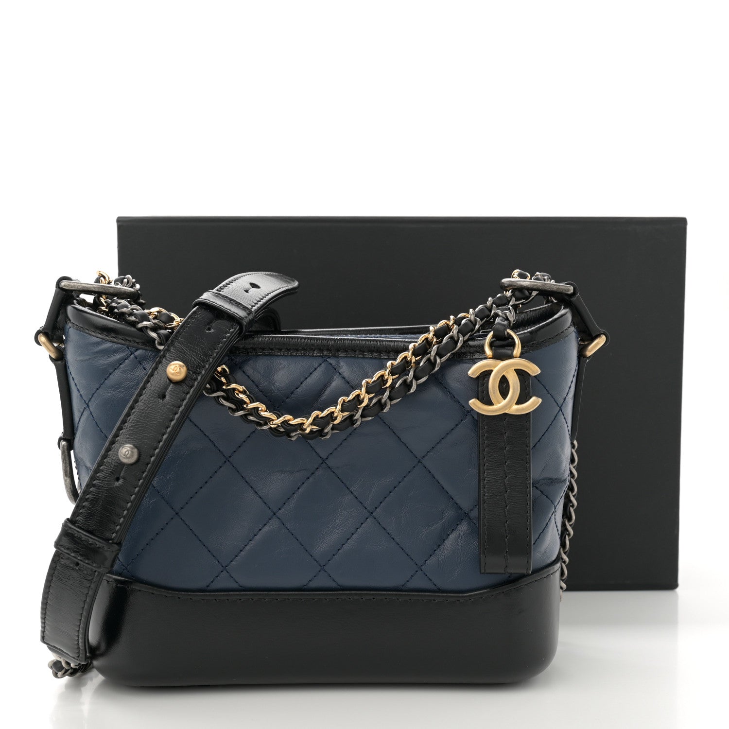 Chanel Aged Calfskin Quilted Small Gabrielle Hobo Navy Black 11 of 11