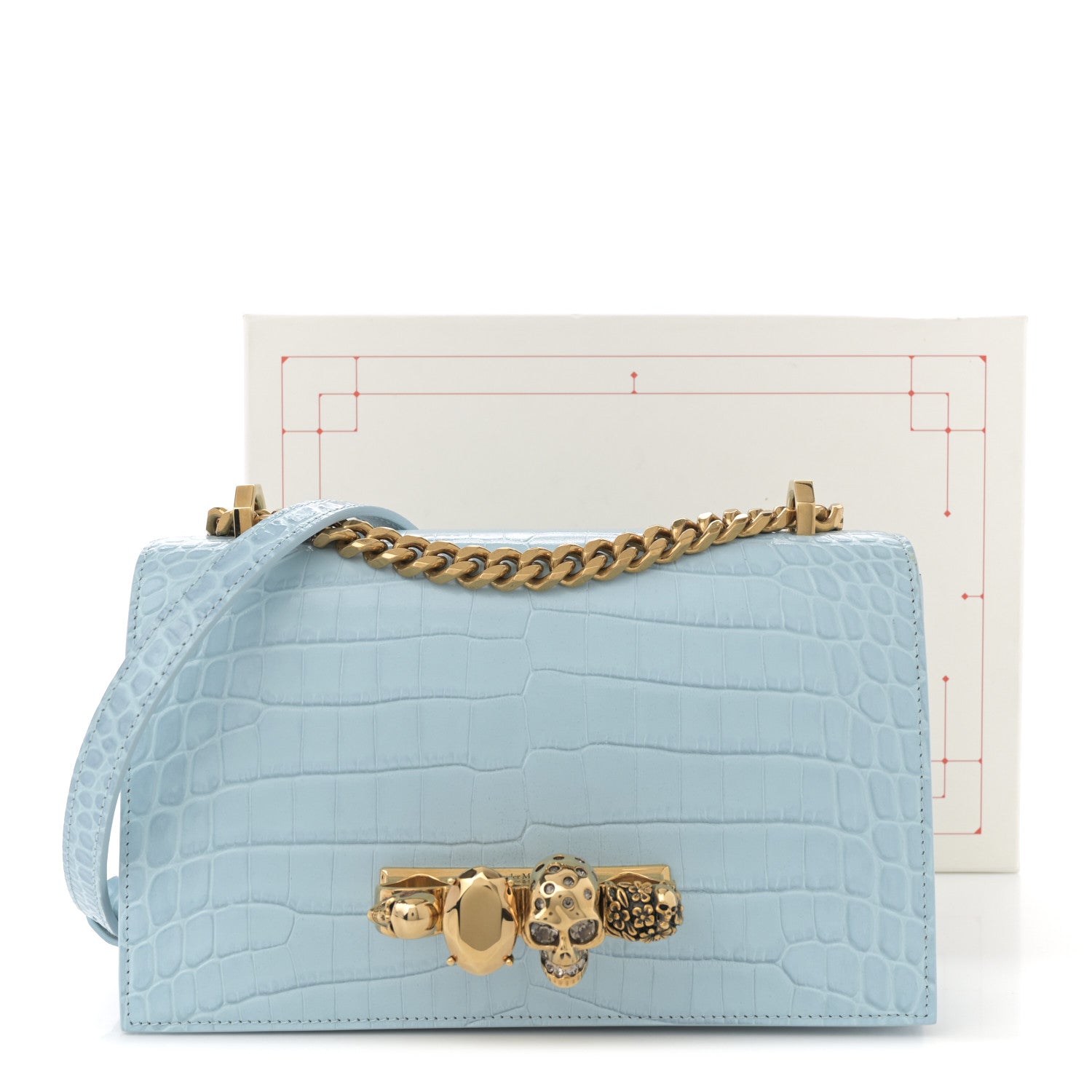 Alexander McQueen Shiny Crocodile Embossed Jeweled Satchel Pale Blue 12 of 12