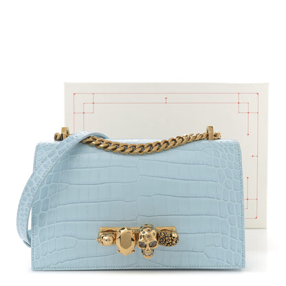 Alexander McQueen Shiny Crocodile Embossed Jeweled Satchel Pale Blue 12 of 12