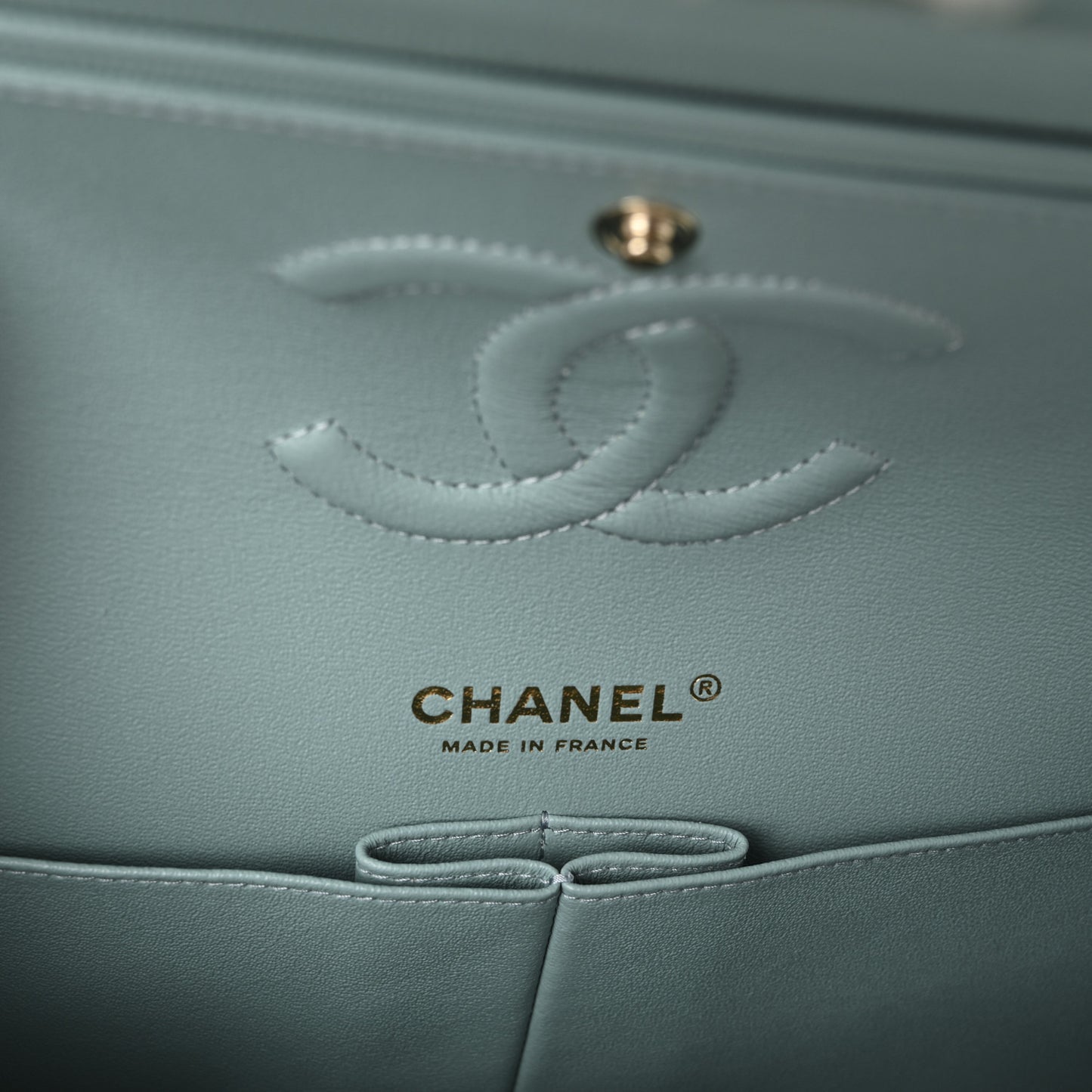 Caviar Quilted Medium Double Flap Light Blue