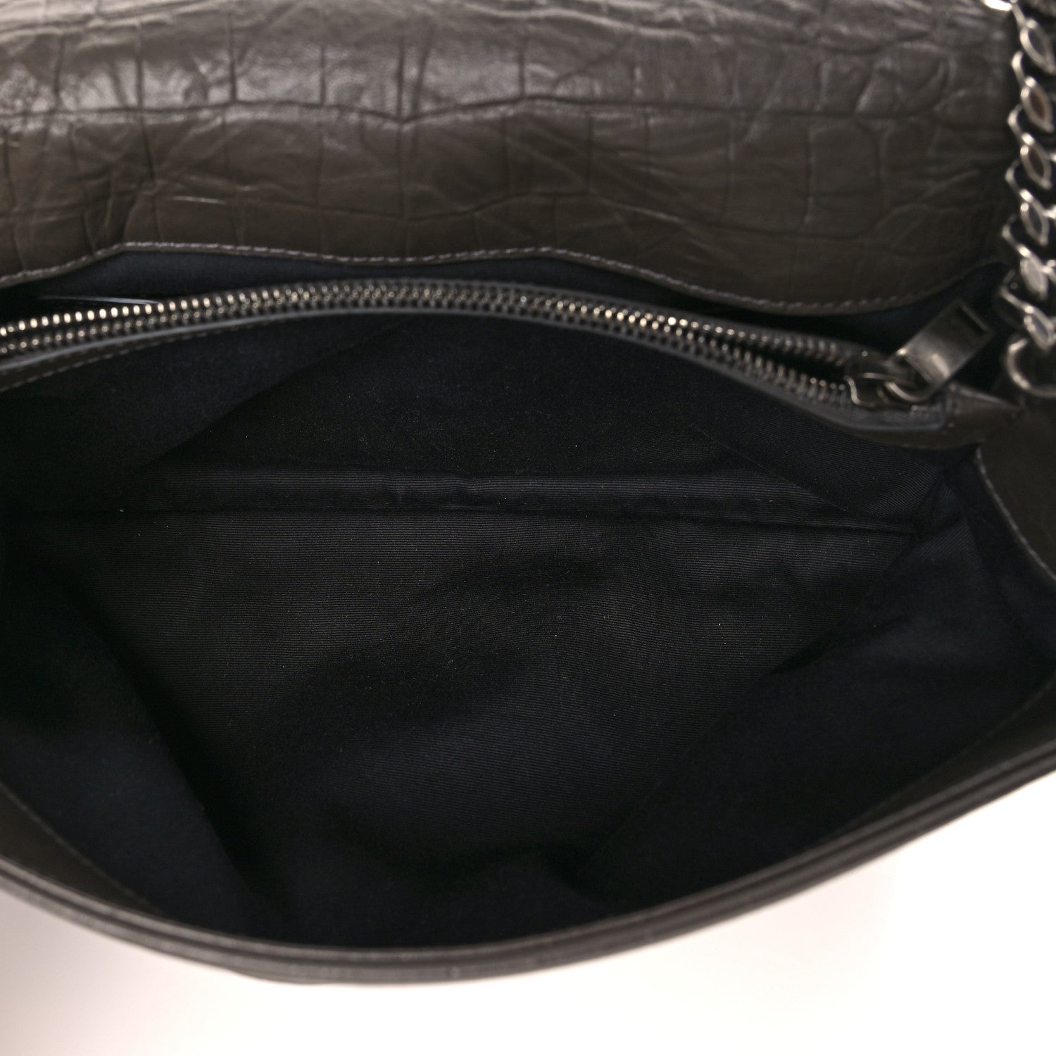 Saint Laurent Calfskin Crocodile Embossed Medium West Hollywood Monogram Fold-Over Grey 5 of 9