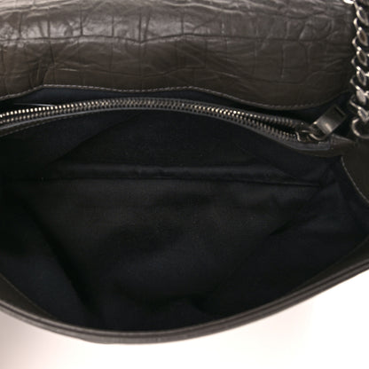 Saint Laurent Calfskin Crocodile Embossed Medium West Hollywood Monogram Fold-Over Grey 5 of 9