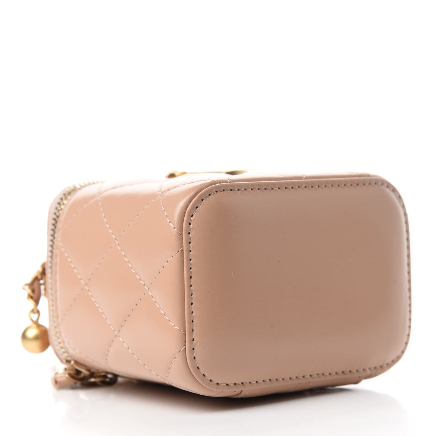 Calfskin Quilted Mini Perfect Fit Vanity Case With Chain Beige