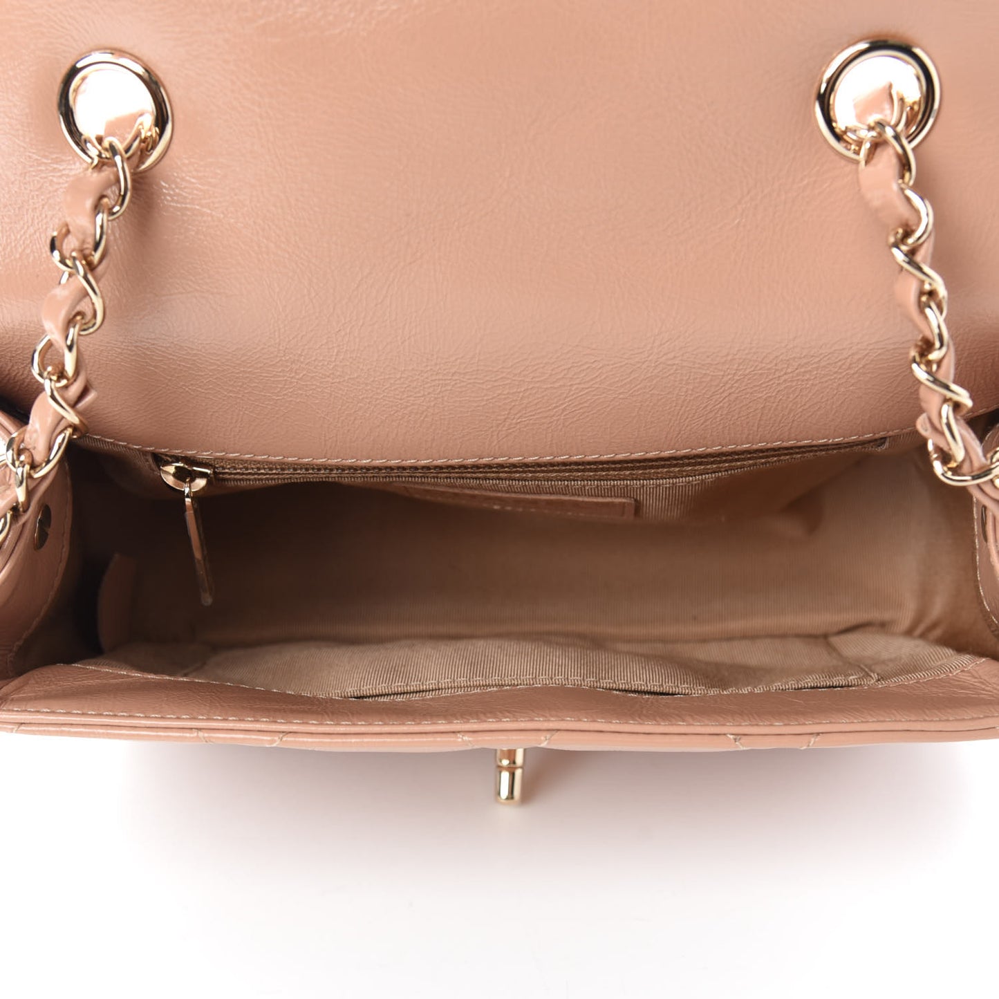 Shiny Aged Calfskin Quilted Mini Hold The Line Flap Beige