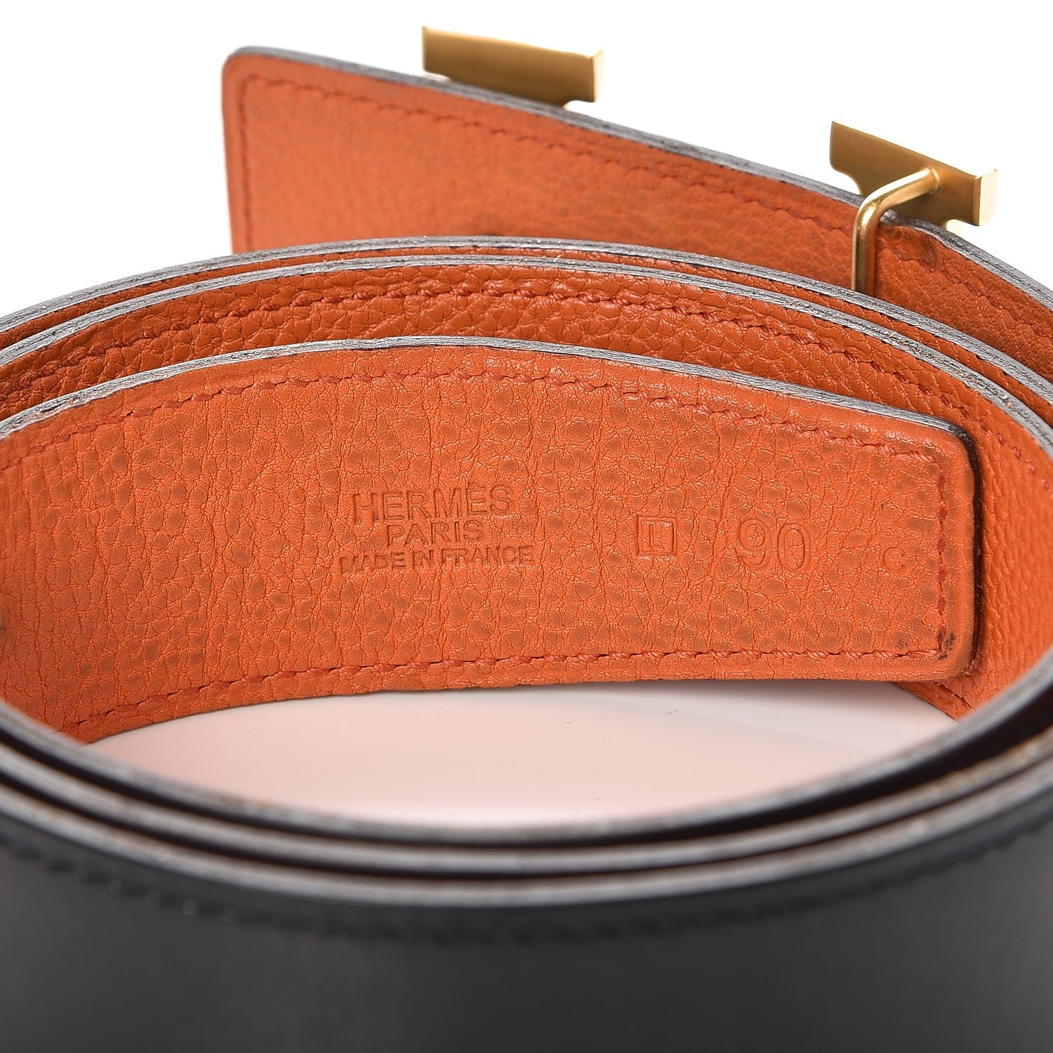 Hermes Box Togo 32mm H Belt 90 Black Orange 4 of 11