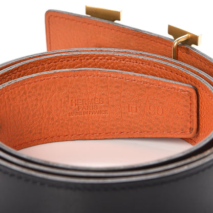 Hermes Box Togo 32mm H Belt 90 Black Orange 4 of 11