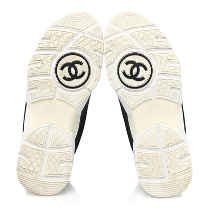 Chanel Lycra Fabric Womens CC Sneakers 38.5 Black White Pink 5 of 12