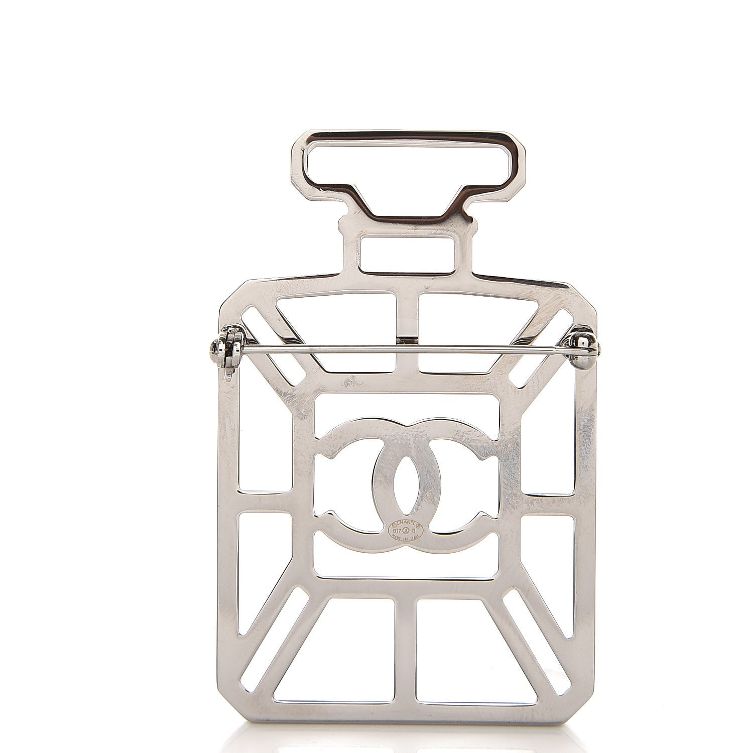 Chanel Crystal Perfume Bottle CC Brooch Ruthenium Iridescent Blue 3 of 5