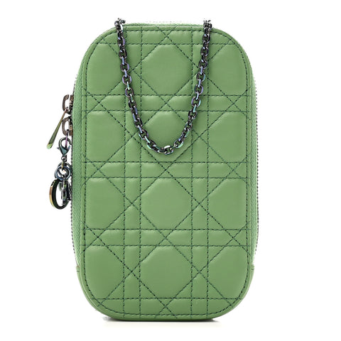 Lambskin Cannage Lady Dior Phone Holder Jade Green