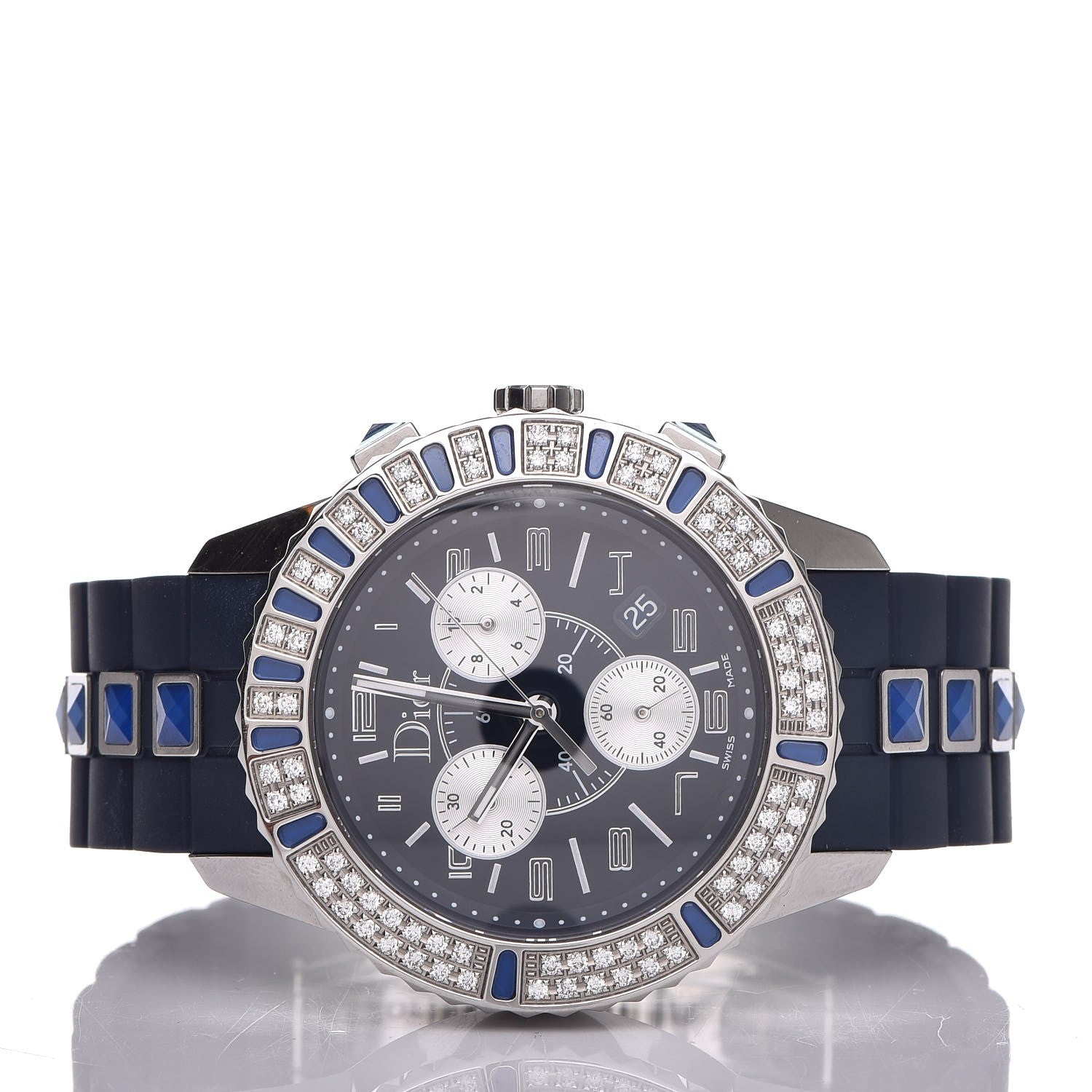 Christian Dior Stainless Steel Rubber Diamond Blue Sapphire 38mm Christal Chronograph Quartz Watch Blue 3 of 9