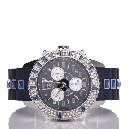 Christian Dior Stainless Steel Rubber Diamond Blue Sapphire 38mm Christal Chronograph Quartz Watch Blue 3 of 9