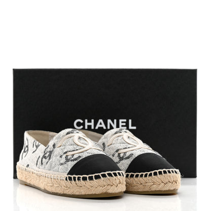 Chanel Cotton Jacquard Grosgrain CC Print Espadrilles 38 Grey Black 11 of 11