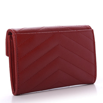 Saint Laurent Grain De Poudre Matelasse Chevron Small Monogram Envelope Wallet Rouge Eros 3 of 5