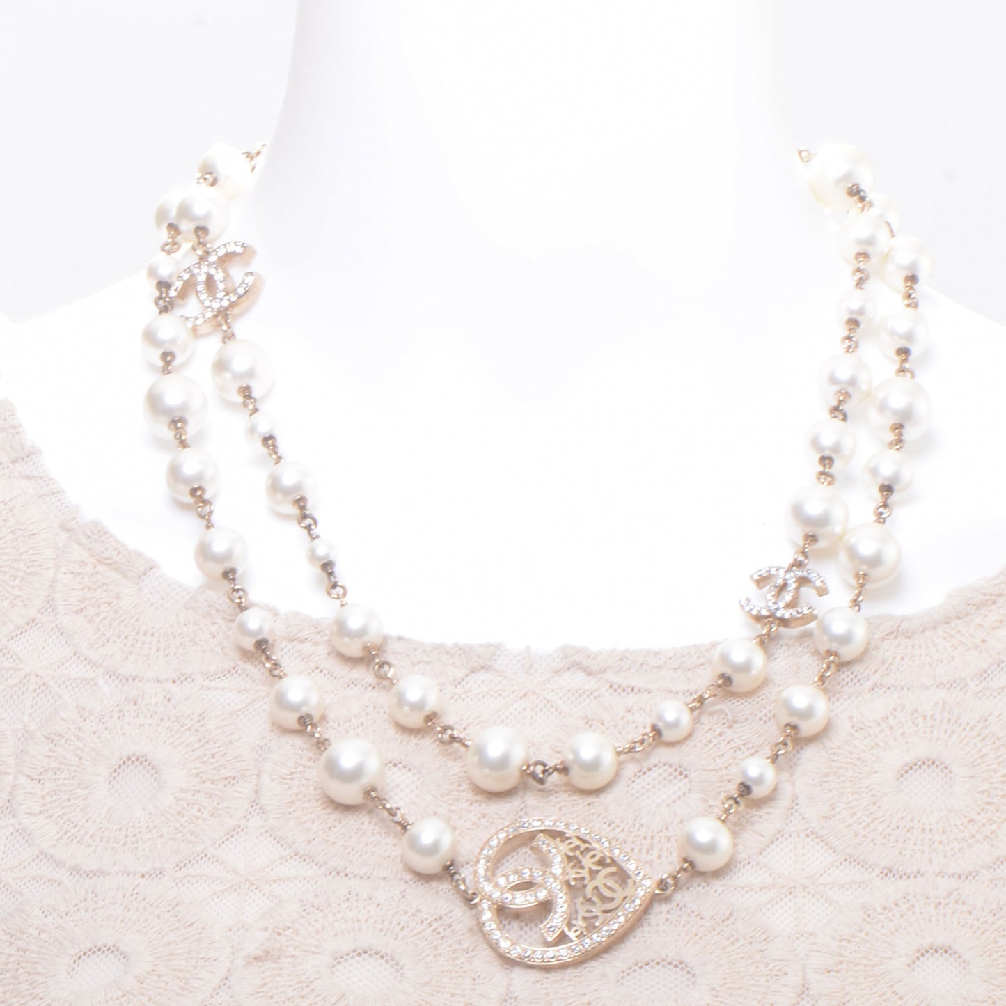 Swarovski Crystal CC Heart Pearl Necklace