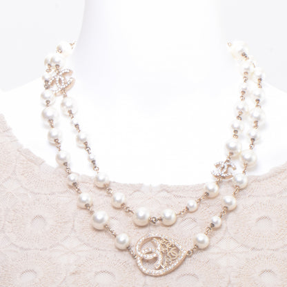 Chanel Swarovski Crystal CC Heart Pearl Necklace 2 of 4