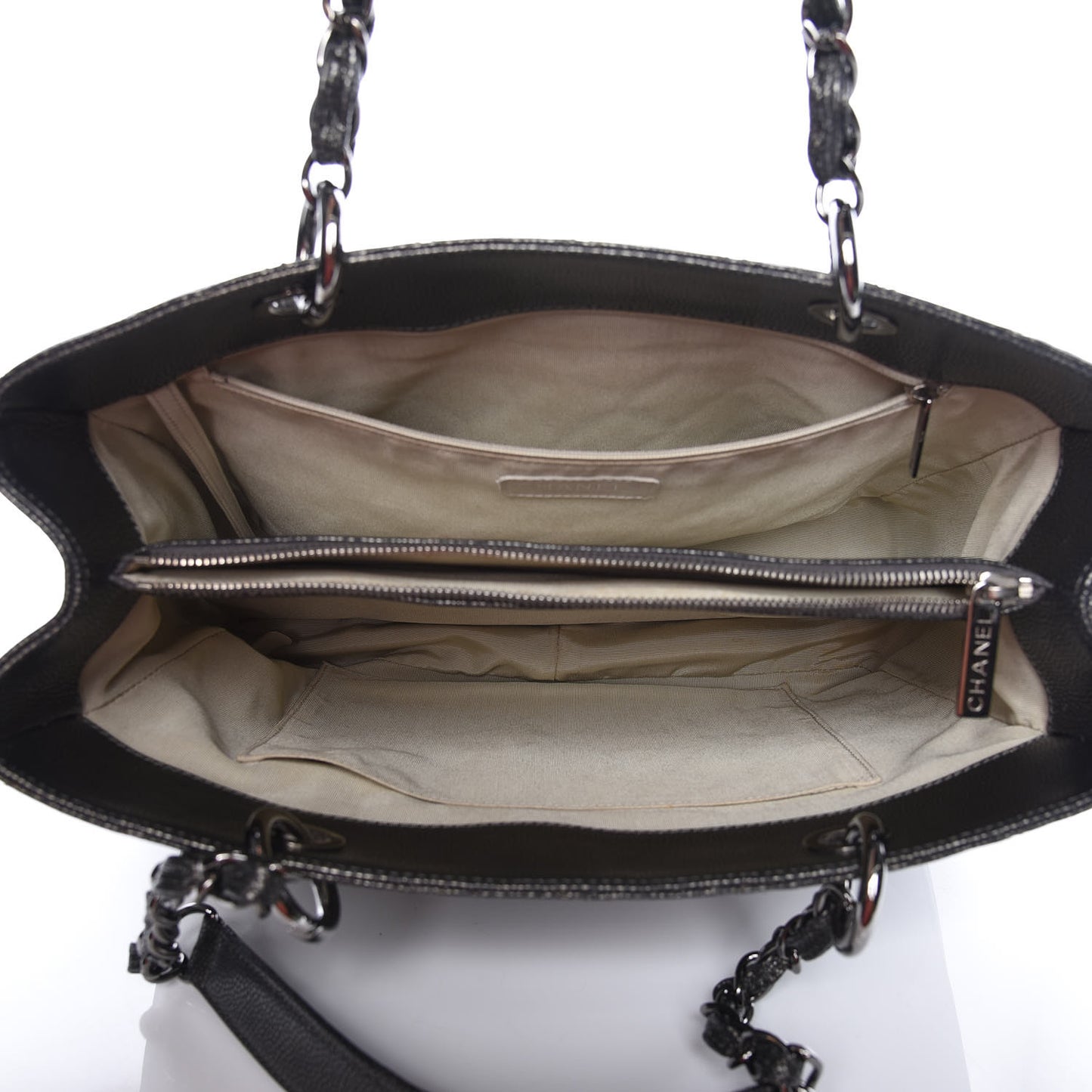 Metallic Caviar Quilted Grand Shopping Tote GST Dark Silver