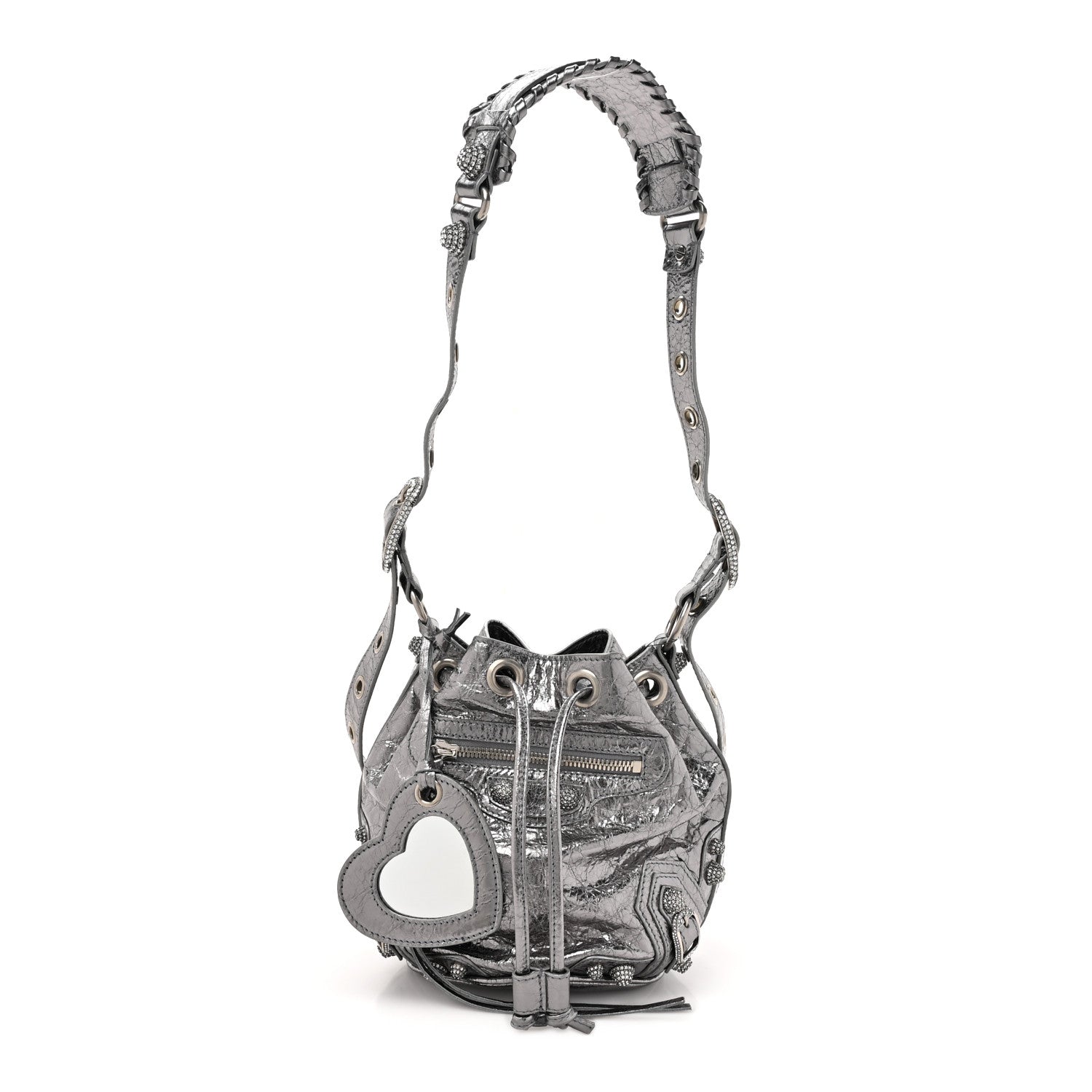 Balenciaga Metallic Agneau Arena Crystal Le Cagole Bucket Bag XS Silver 1 of 10