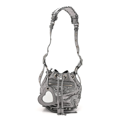 Balenciaga Metallic Agneau Arena Crystal Le Cagole Bucket Bag XS Silver 1 of 10