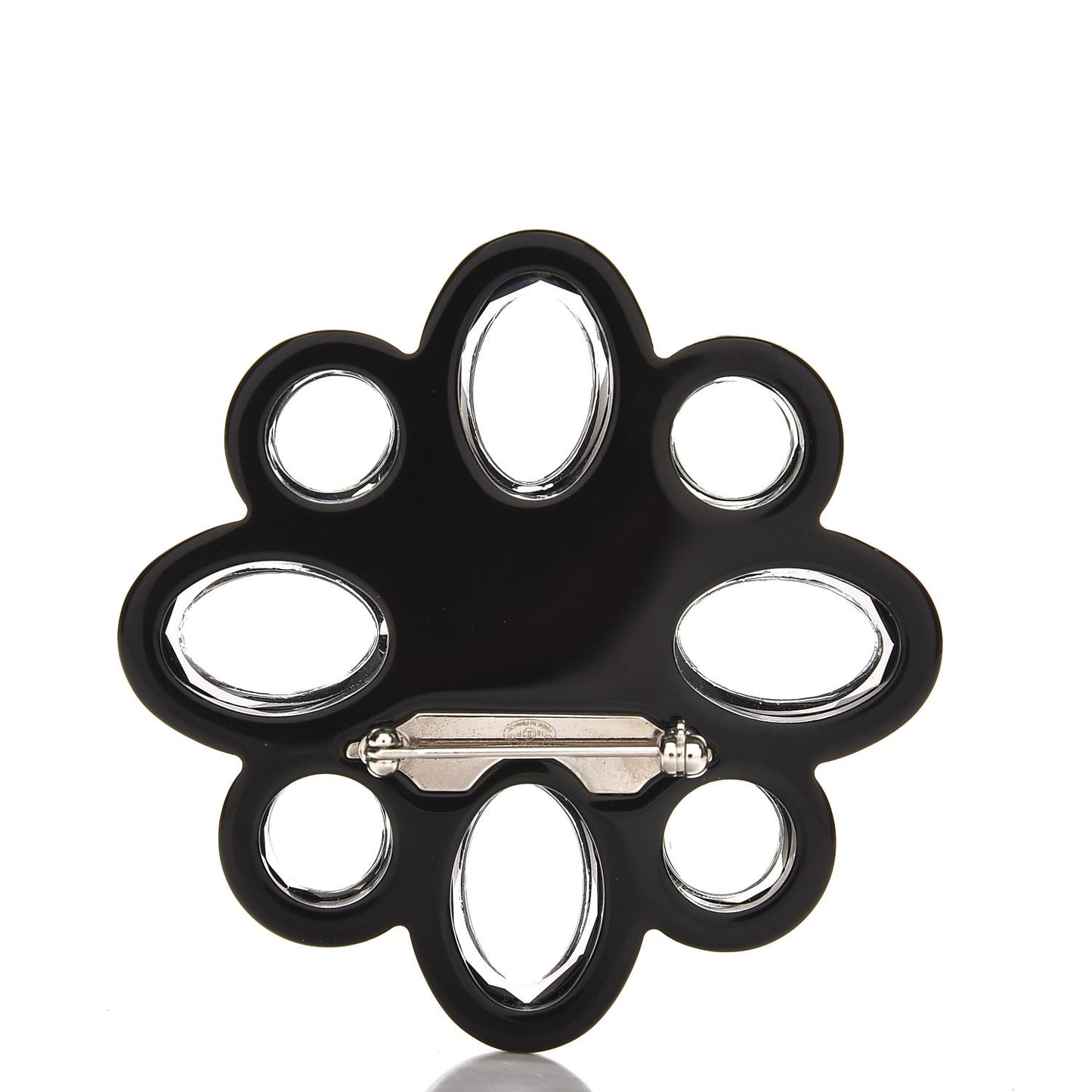 Resin Crystal CC Logo Brooch Black