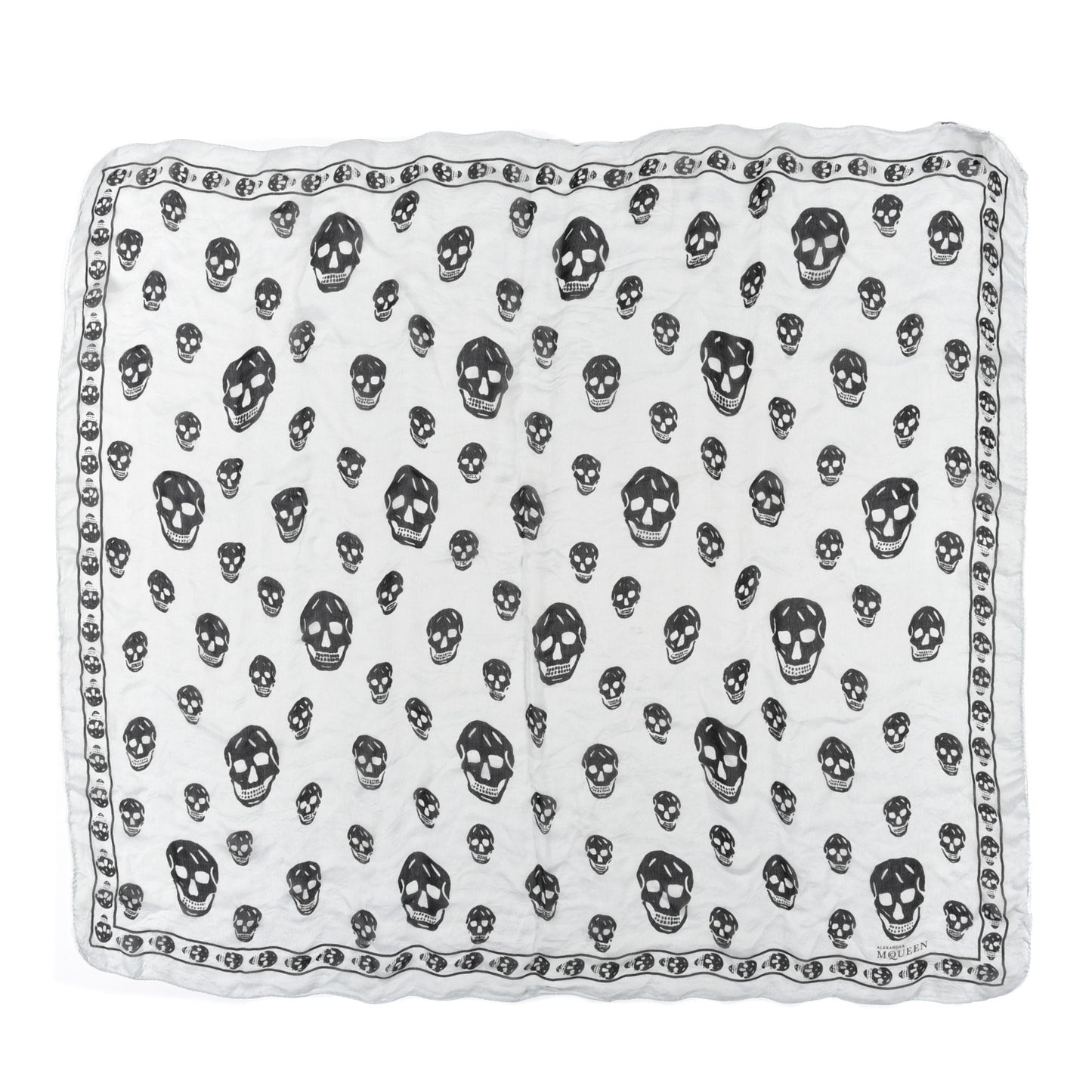 Silk Chiffon Skull Scarf Ivory Black