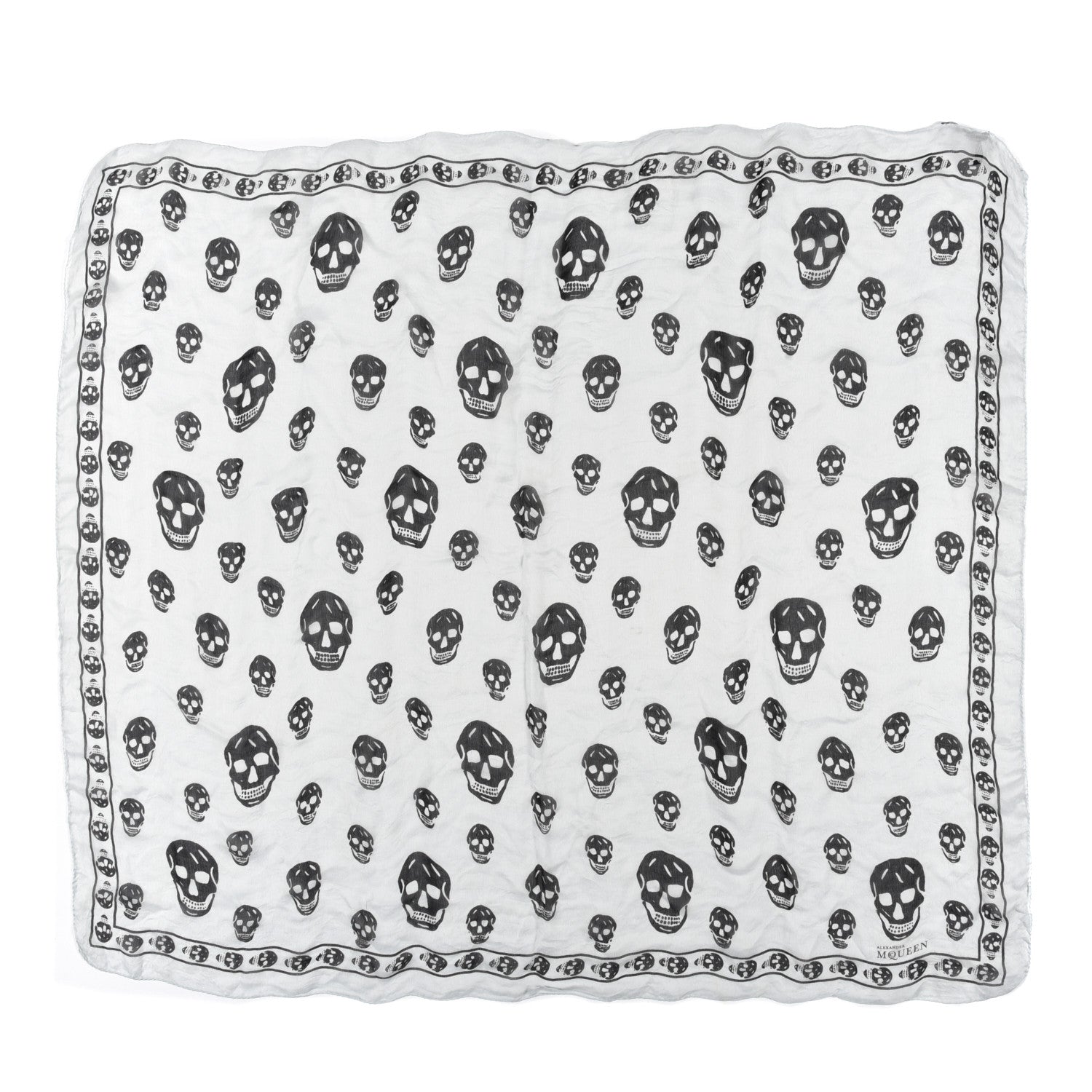 Alexander McQueen Silk Chiffon Skull Scarf Ivory Black 1 of 3